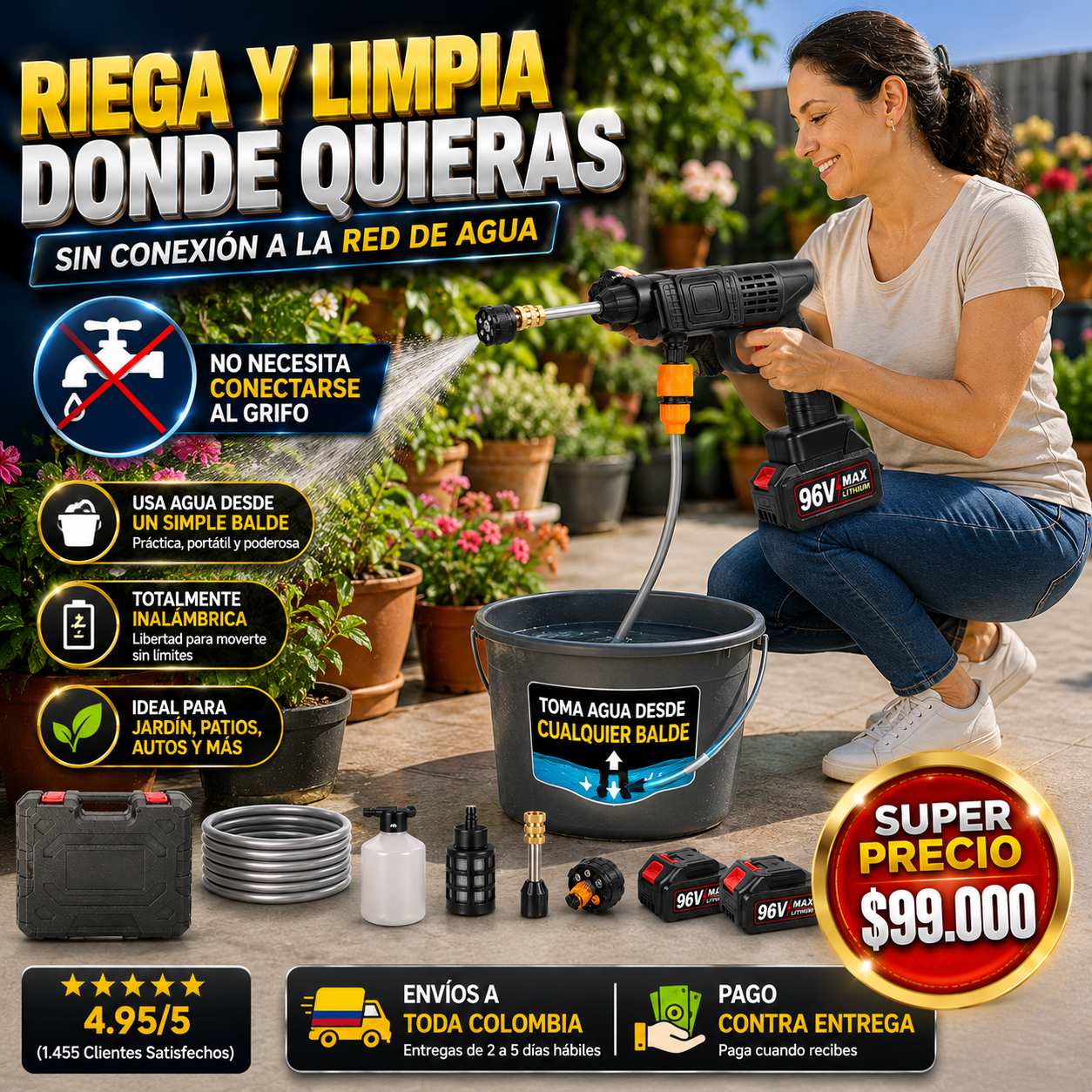 Hidrolavadora Inalámbrica 48/96v Potente Lavado Carro Moto Casa