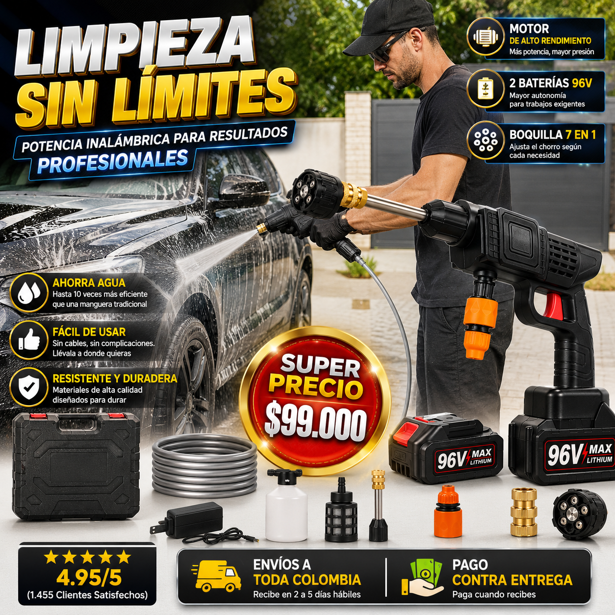 Hidrolavadora Inalámbrica 48/96v Potente Lavado Carro Moto Casa