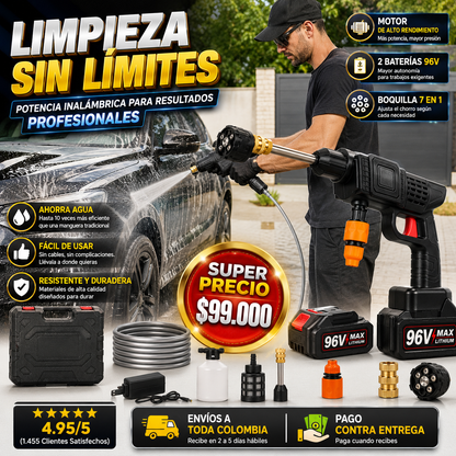 Hidrolavadora Inalámbrica 48/96v Potente Lavado Carro Moto Casa