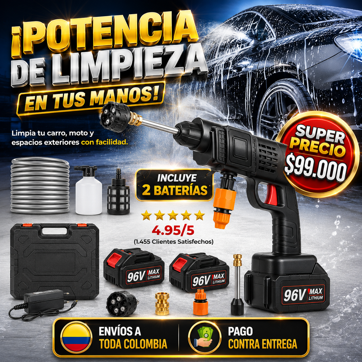 Hidrolavadora Inalámbrica 48/96v Potente Lavado Carro Moto Casa