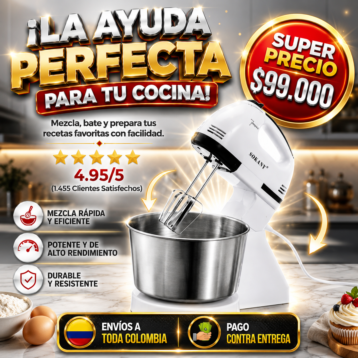 BATIDORA SOKANY 7 VELOCIDADES CON TAZA